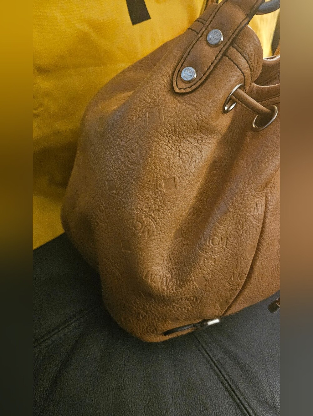 MCM Tan Leather Drawstring Shoulder Bag - Picture 6 of 9